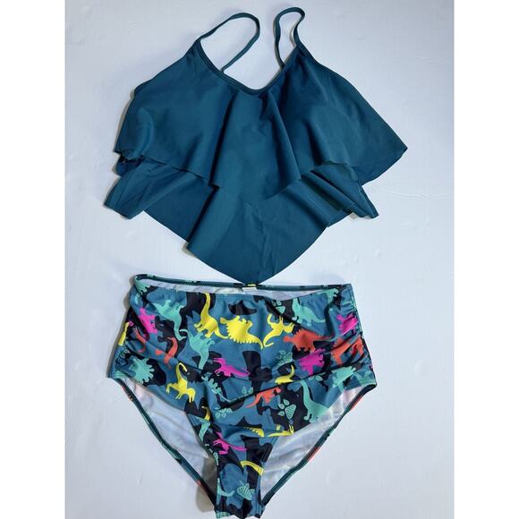 Adisputent Women High Waisted Bathing Suits Flounce Halter Bikini Two Piece Sz M - Picture 7 of 9